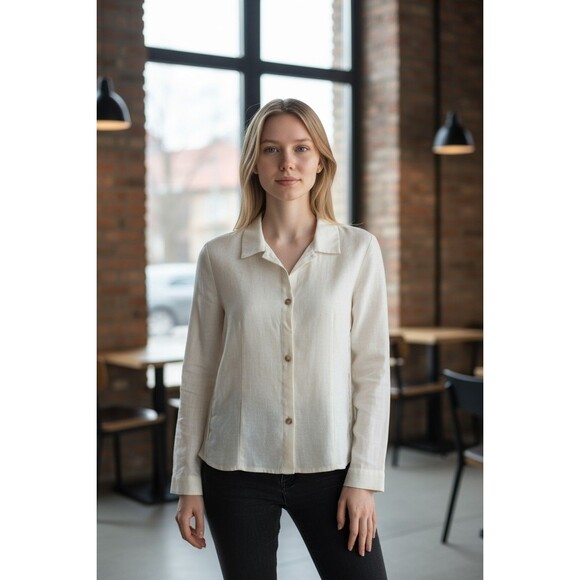 Harve Benard Blouse Linen Top Womens 12 Ivory Long Sleeves Size 12 - Picture 1 of 6